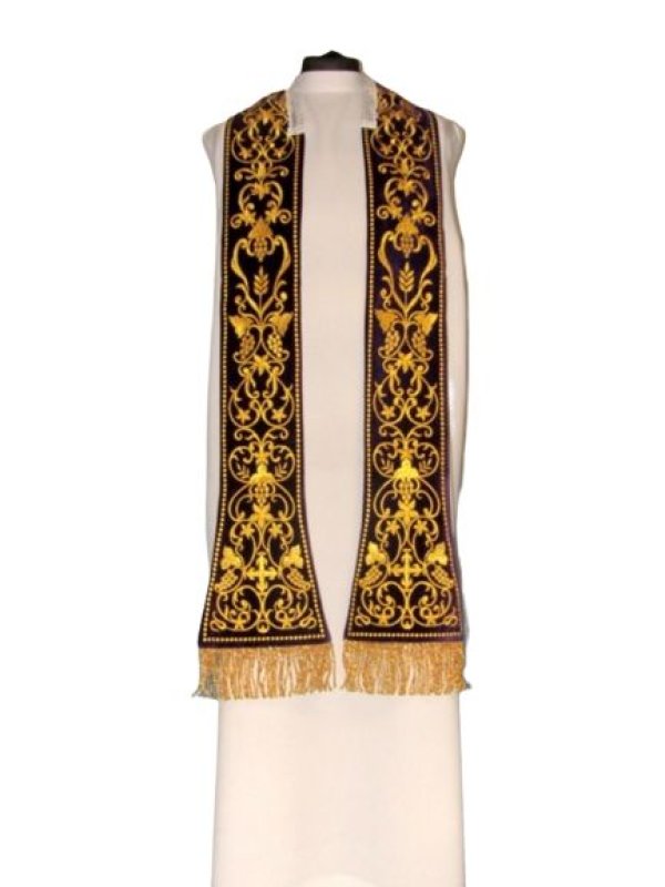 Stuła rzymska haftowana - materiał aksamit- kolory liturgiczne 3