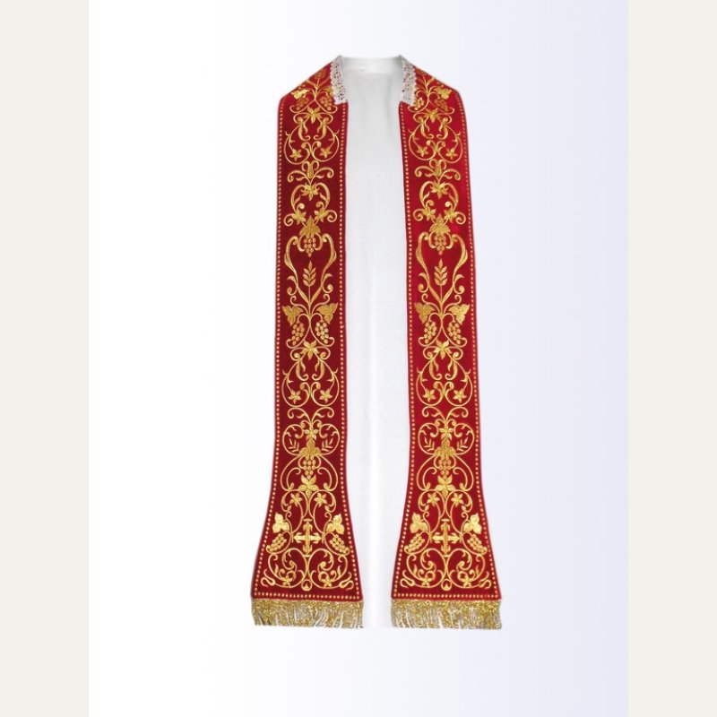 Stuła rzymska haftowana - materiał aksamit- kolory liturgiczne