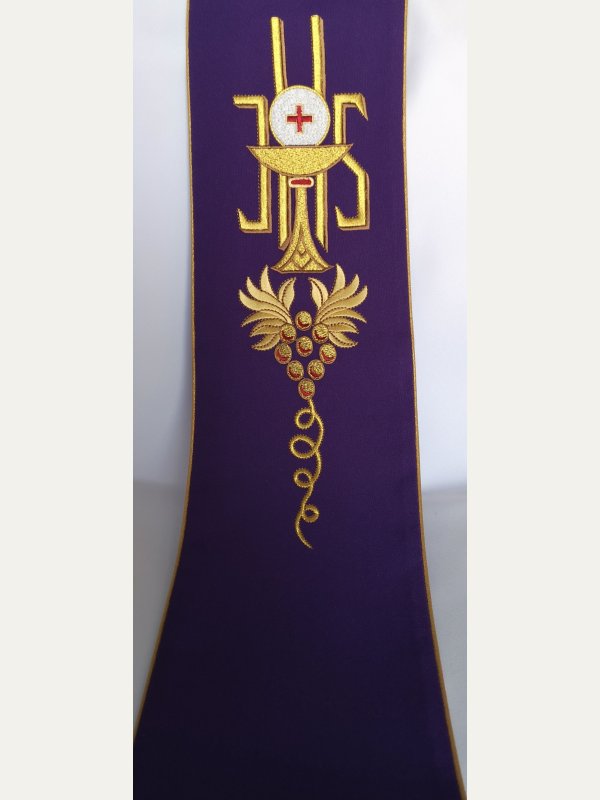 Szarfa do dzwonka liturgicznego fioletowa IHS – haft eucharystyczny 5