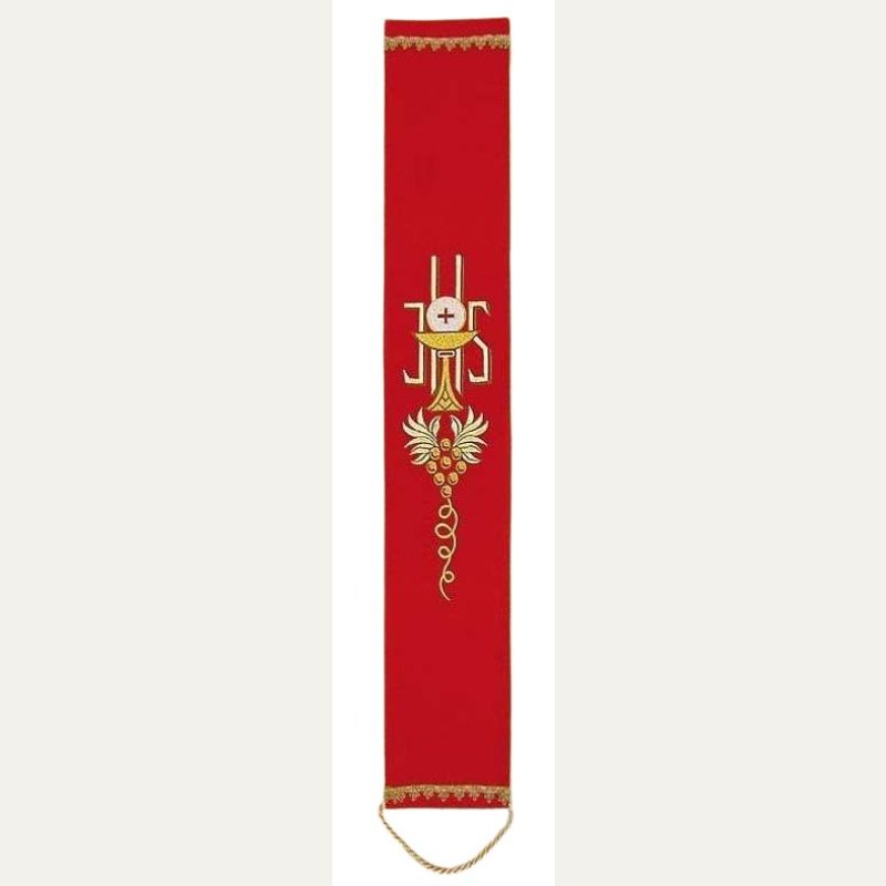 Szarfa do dzwonka liturgicznego czerwona IHS – haft eucharystyczny