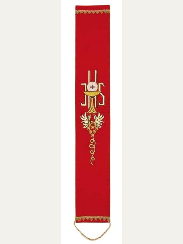 Szarfa do dzwonka liturgicznego czerwona IHS – haft eucharystyczny