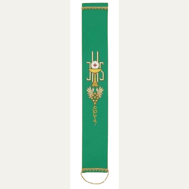 Szarfa do dzwonka liturgicznego zielona IHS – haft eucharystyczny