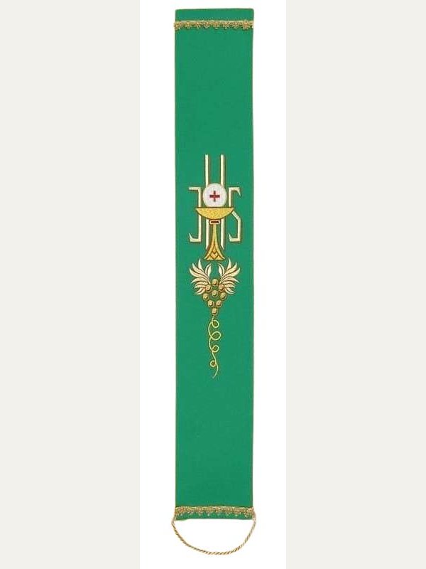 Szarfa do dzwonka liturgicznego zielona IHS – haft eucharystyczny