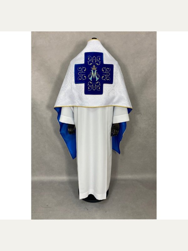 Welon liturgiczny ecru, pasy aksamit - Maryjny 3