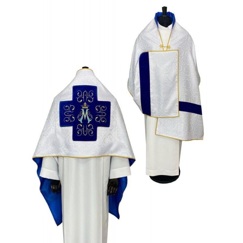 Welon liturgiczny ecru, pasy aksamit - Maryjny