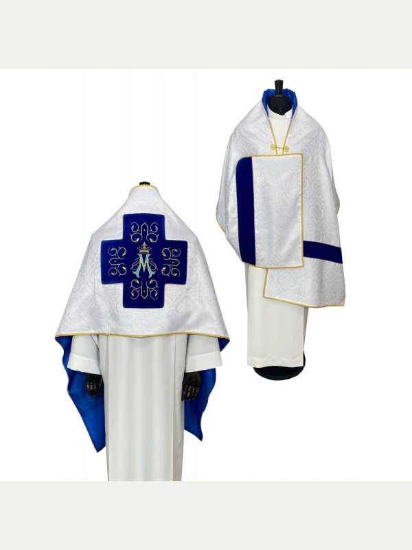 Welon liturgiczny ecru, pasy aksamit - Maryjny