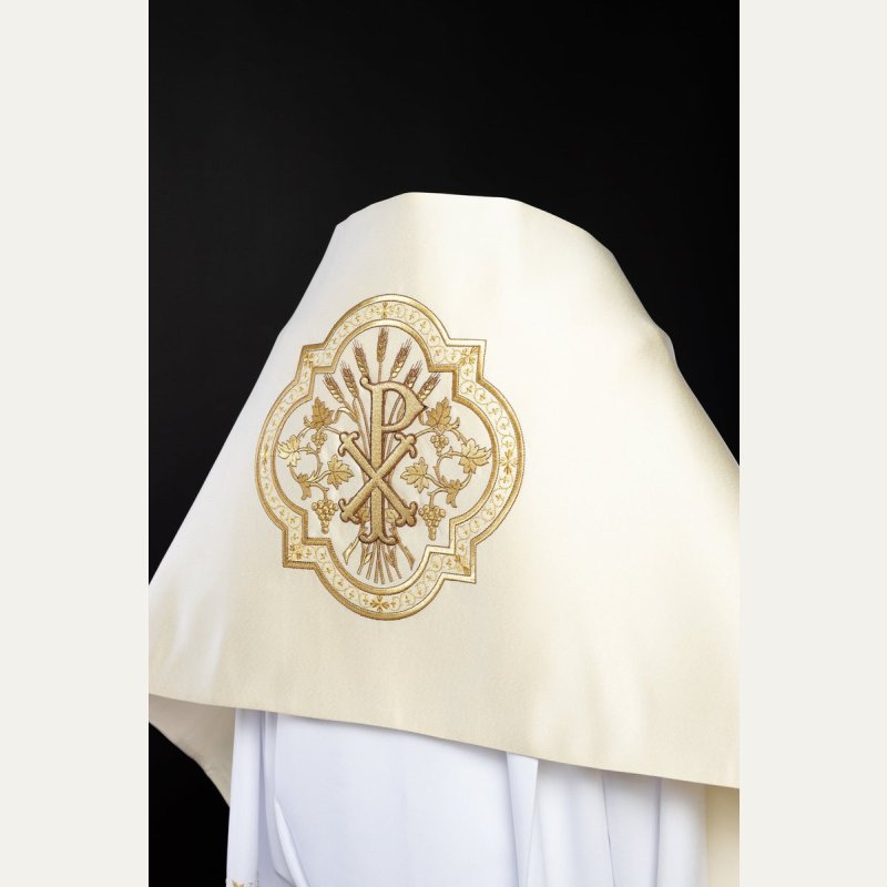 Welon liturgiczny haftowany PX, ecru satyna