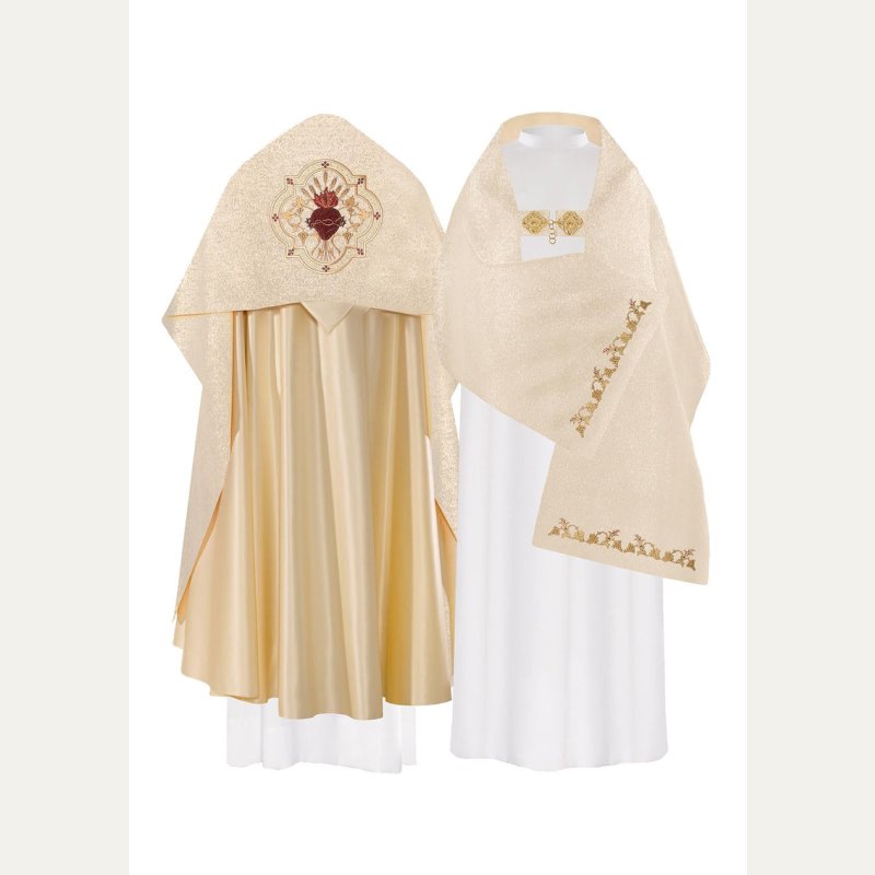 Welon liturgiczny, haftowany Serce Pana Jezusa - złoty