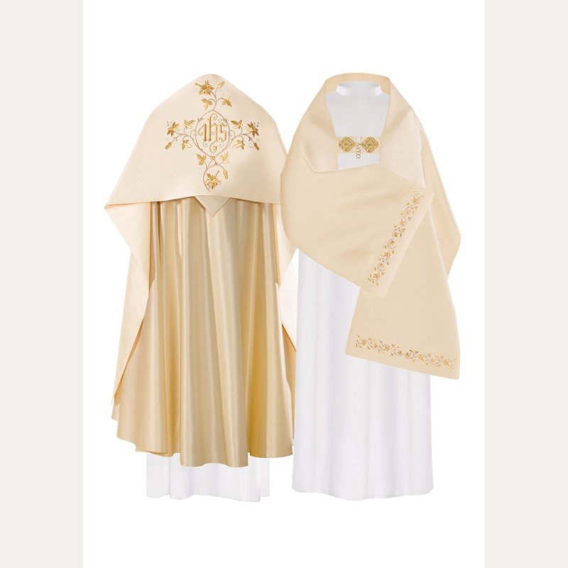 Welon liturgiczny IHS - ecru satyna