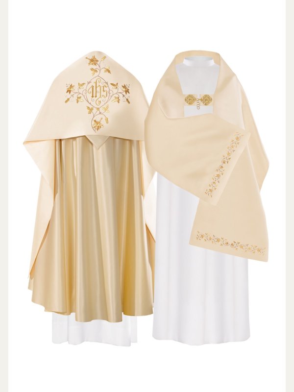 Welon liturgiczny IHS - ecru satyna