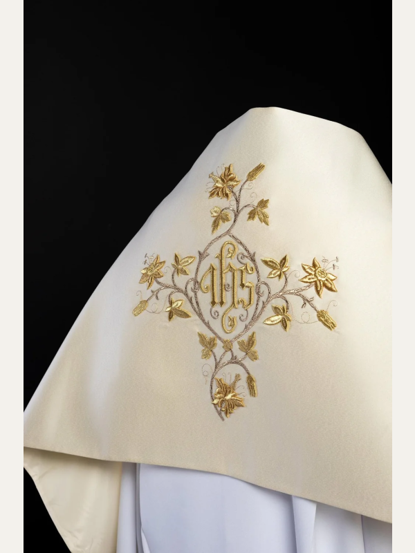 Welon liturgiczny IHS - ecru satyna 2