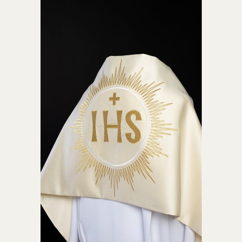 Welon liturgiczny IHS - ecru satyna