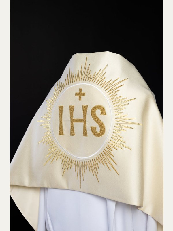 Welon liturgiczny IHS - ecru satyna