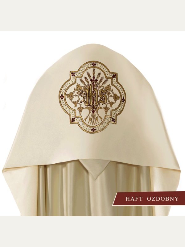 Welon liturgiczny IHS haftowany, ecru satyna 2