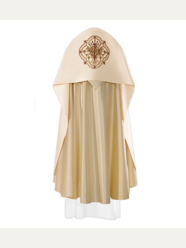 Welon liturgiczny IHS haftowany, ecru satyna 3