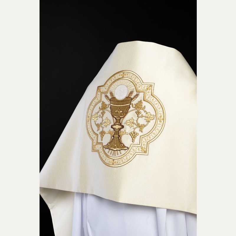 Welon liturgiczny kielich haftowany, ecru satyna